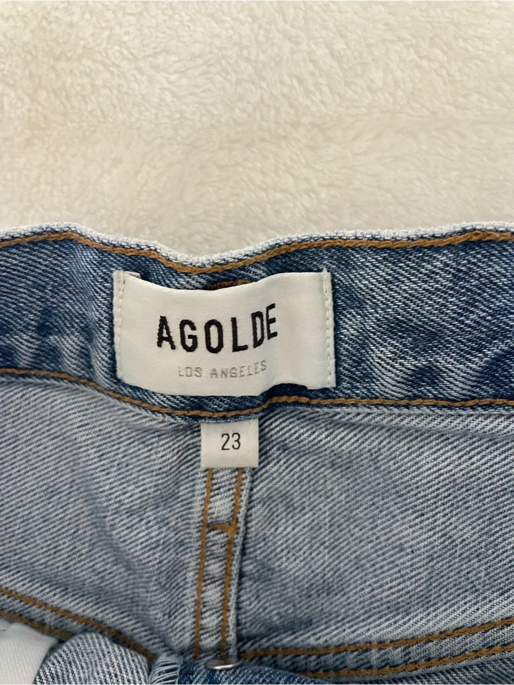 Agolde Riley Light Blue High-Rise Frayed Hem Cutoff Denim Shorts